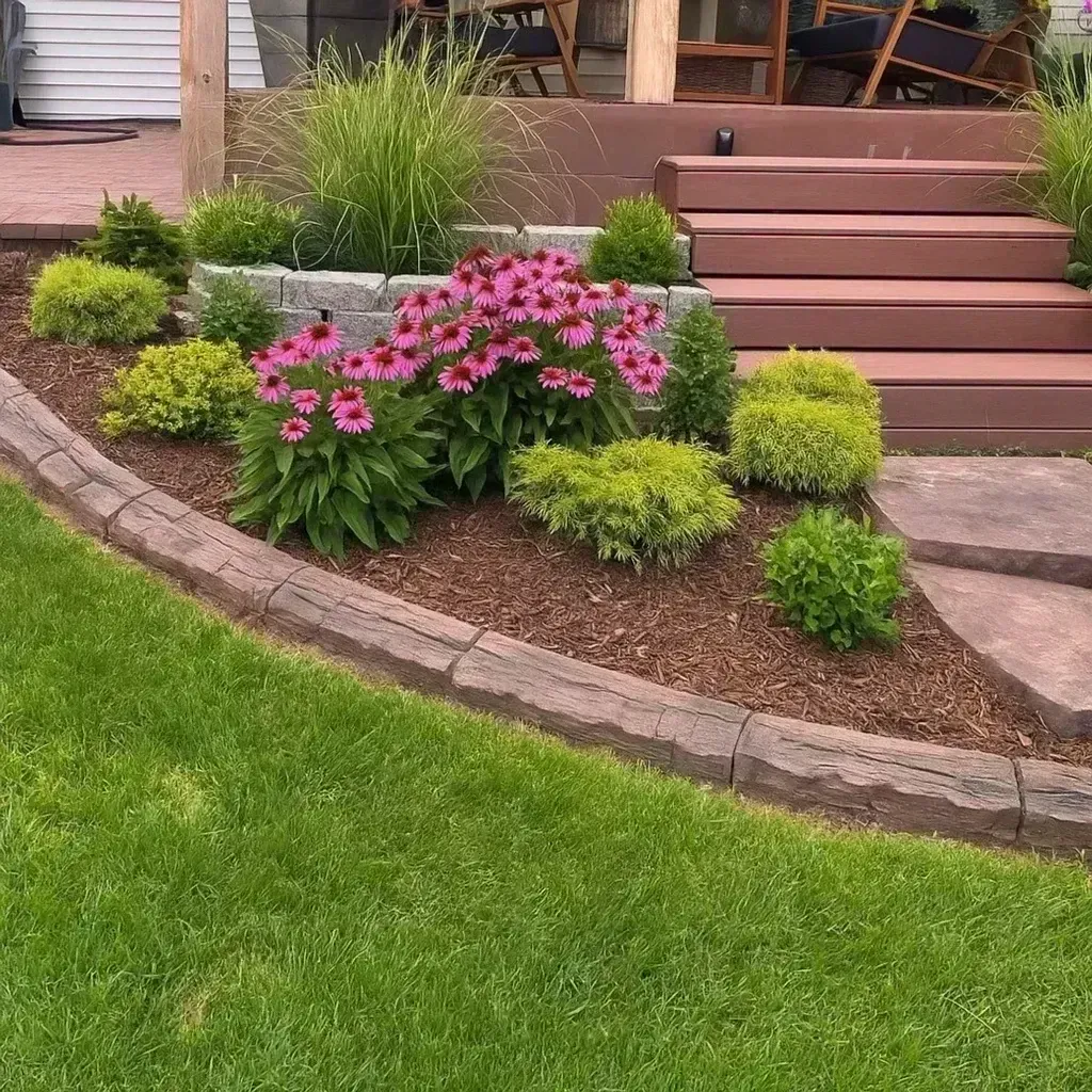 Mower curbing edge along residential lawn